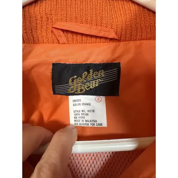 Vintage 90s Golden Bear Windbreaker Jacket Neon Orange Nylon Purple Accents S - Picture 6 of 11